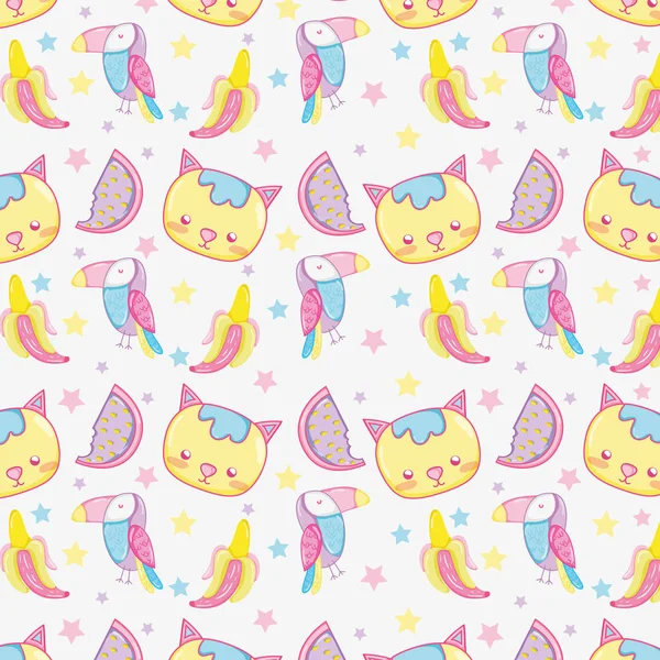 Punchy Pastel Lindo Animales Fondo Patrón Vector Ilustración Diseño Gráfico — Vector de stock