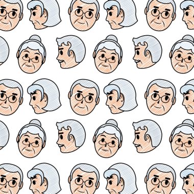 Yaşlı kadın ve adam kafa arka plan vektör çizim doodle