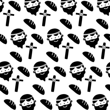 İsa Mesih ile çapraz siluet ve arka plan vektör çizim ekmek