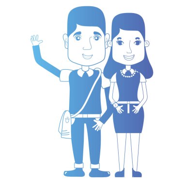 saç şekli ve kıyafet vektör çizim ile birlikte satır çift