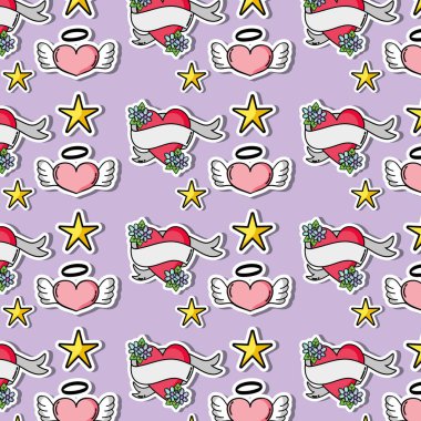 aşk Sevgililer günü sembol simge vektör çizim yamalar