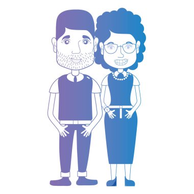 saç şekli ve kıyafet vektör çizim ile birlikte satır çift