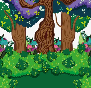 Güzel orman sahne karikatür vektör çizim grafik tasarım
