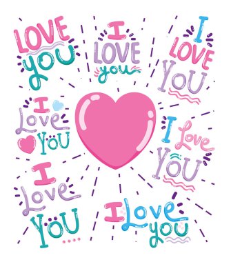 Seni seviyorum kartı mesaj sevimli çizgi film tasarım vektör çizim grafik tasarım