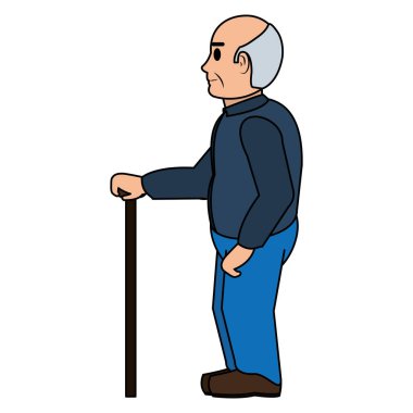 renkli yaşlı adam giysi ve baston vektör çizim tarafında