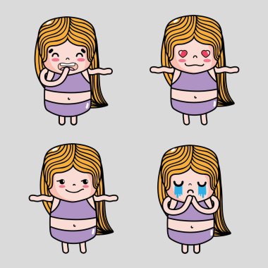 Kız ifade yüzler karakter ileti vektör çizim ayarla