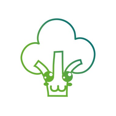 satır kawaii şirin mutlu brokoli sebze vektör çizim