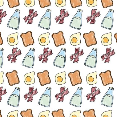 nefis bir kahvaltı yemek protein arka plan vektör çizim doodle