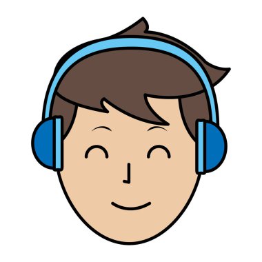 mutlu avatar erkek saç modeli ve kulaklık ile vektör çizim renk