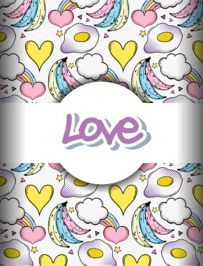 Muz ve kalpleri vektör çizim grafik tasarım ile aşk arka plan pop sanat