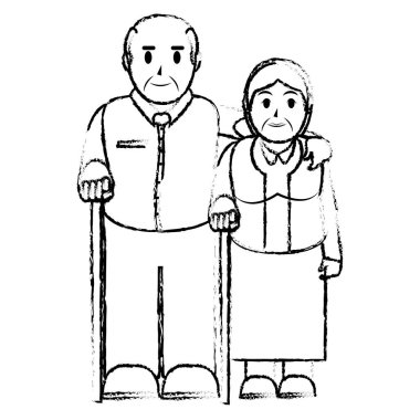 Grunge yaşlı çift baston vektör çizim ile birlikte