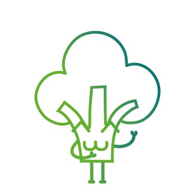 satır kawaii şirin mutlu brokoli sebze vektör çizim