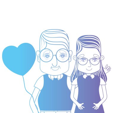 satır çift togeter saç modeli ve kalp balonlar vektör çizim ile