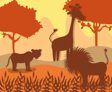 Sevimli vahşi hayvanlar orman vektör çizim grafik tasarım