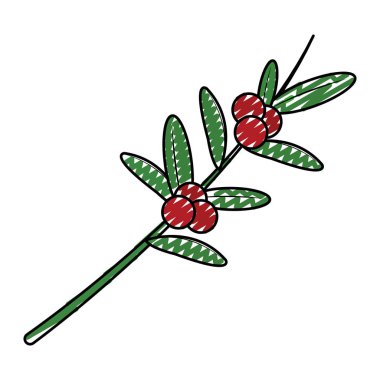 yaprakları vektör çizim tasarım ve çiçeklerle doğal şube doodle