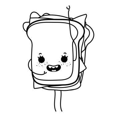 kolları ve bacakları vektör çizim ile satır kawaii mutlu sandviç