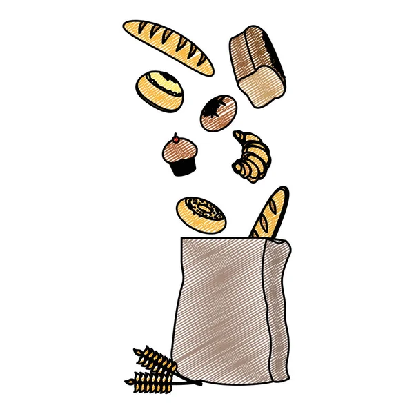 おいしいパン袋のベクトル図に有機食品を落書き — ストックベクタ