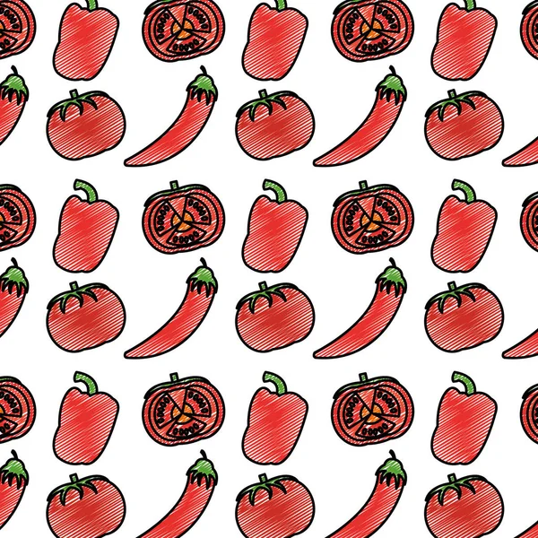 Gribouille Pepers Chili Légumes Tomate Illustration Vectorielle Fond — Image vectorielle