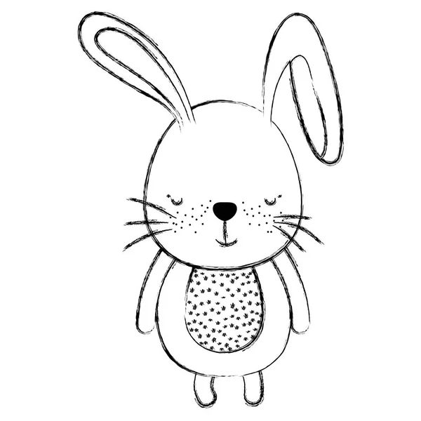 Grunge Happy Rabbit Wild Cute Animal Vector Illustration — Stock Vector