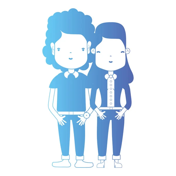 Ligne Couple Avec Coiffure Vêtements Vectoriel Illustration — Image vectorielle