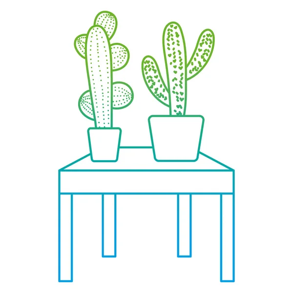 Planta Cactus Naturaleza Línea Degradada Dentro Maceta Ilustración Del Vector — Vector de stock