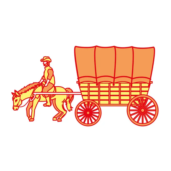 Duo Color Pferd Mit Kutsche Reise Transport Fahrzeug Vektor Illustration — Stockvektor