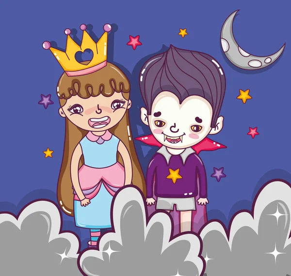 Halloween princess girl and vampire boy costumes cartoons vector illustration graphic design