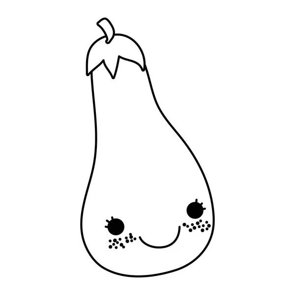 Line Kawaii Happy Eggplant Delicious Vegetable Vector Illustration — Stock Vector