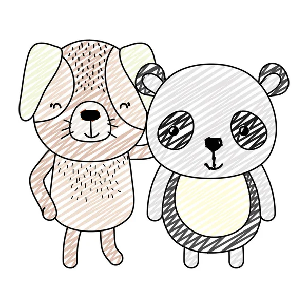 Doodle Bonito Cão Panda Amigos Animais Vetor Ilustração — Vetor de Stock