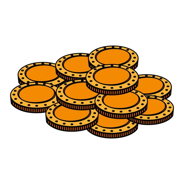 Farbe Metall Gold Münzen Bargeld Geld Vektor Illustration — Stockvektor