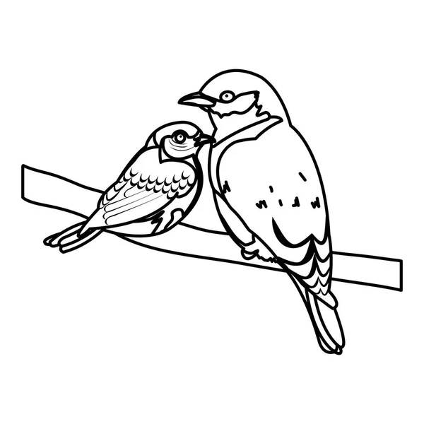 Linie Schönheit Vogel Tier Mit Seinem Sohn Ast Vektor Illustration — Stockvektor