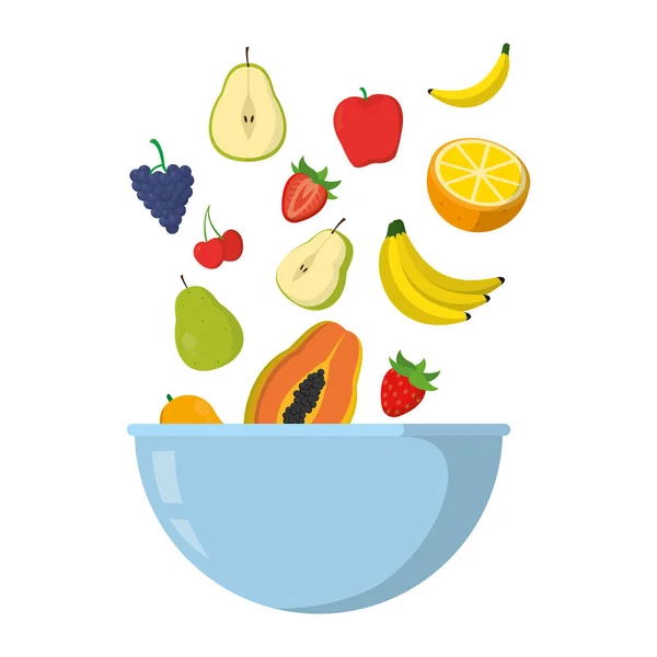 Delicious Organic Fruit Falling Bowl Vector Illustration — Stock Vector