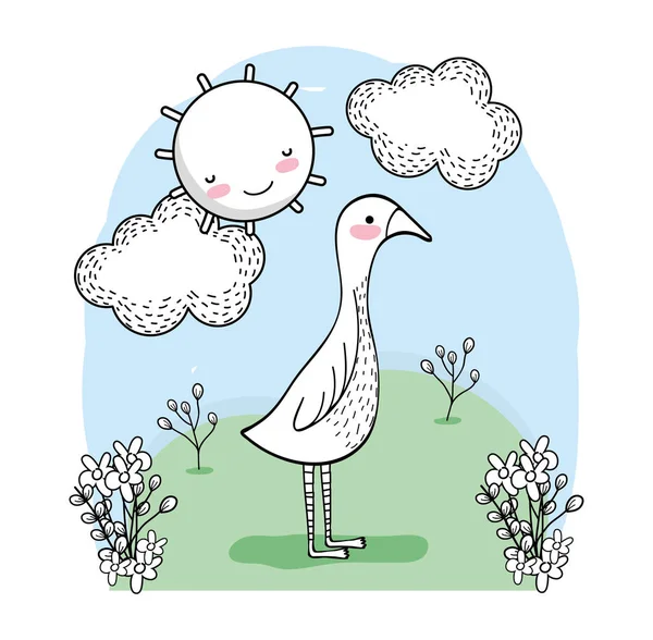 Animal Oiseau Mignon Avec Illustration Vectorielle Soleil Heureux — Image vectorielle