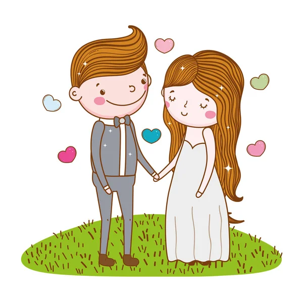 Felice Donna Uomo Matrimonio Con Cuori Vettoriale Illustrazione — Vettoriale Stock