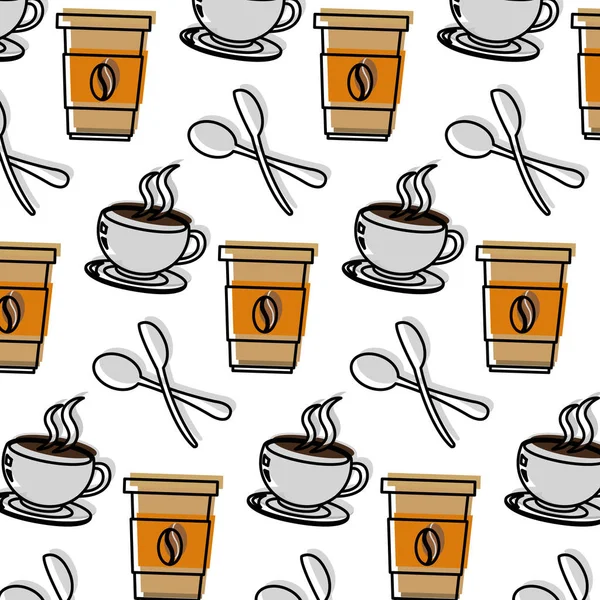 Moved Color Hot Coffee Cups Cutlery Background Vector Illustration — Stock Vector