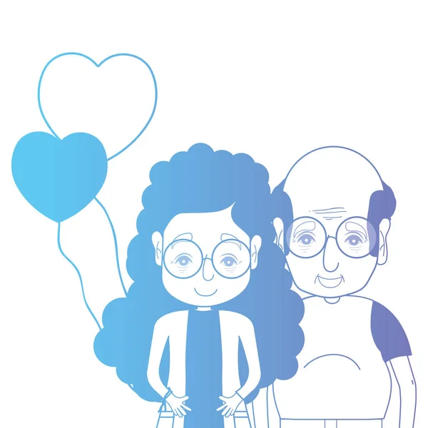 Ligne Couple Togeter Avec Coiffure Coeurs Ballons Illustration Vectorielle — Image vectorielle