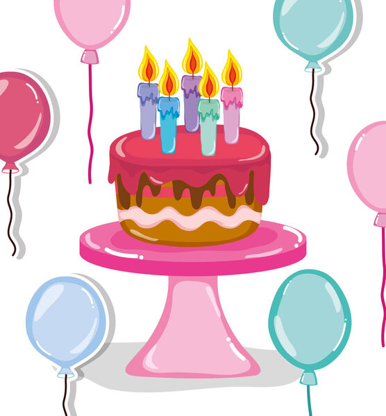 Торт с днем рождения и воздушные шары
