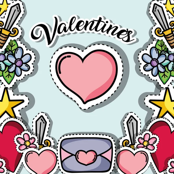 patches design with valentines day symbol of love vector illustration