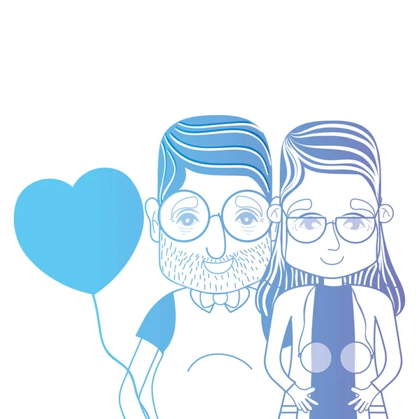 Ligne Couple Togeter Avec Coiffure Coeurs Ballons Illustration Vectorielle — Image vectorielle