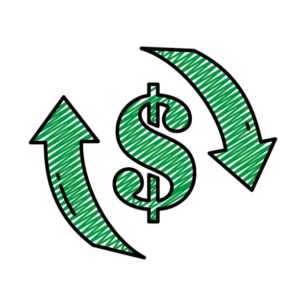 Doodle Money Dollar Symbol Arrows Cycle Vector Illustration — Stock Vector