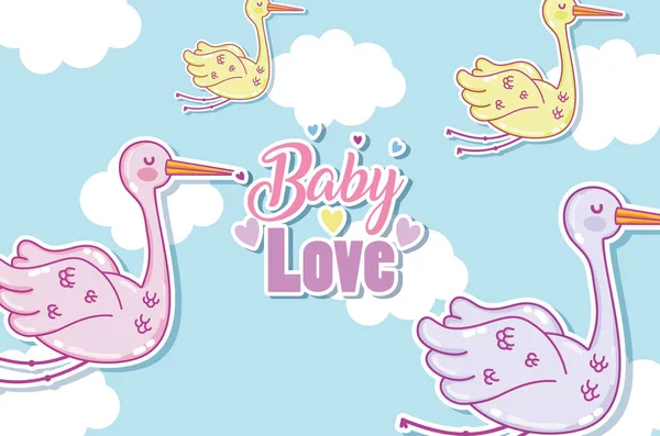Baby Love Kort Med Söta Teckningar Vektor Illustration Grafisk Design — Stock vektor