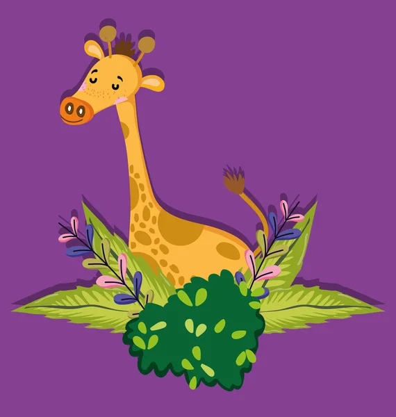 可爱的长颈鹿野生动物动物向量例证图设计 — 图库矢量图片