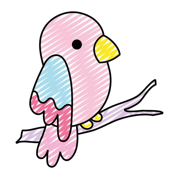 Doodle Piękno Papuga Ptak Zwierzęta Gałąź Ilustracja Wektorowa — Wektor stockowy
