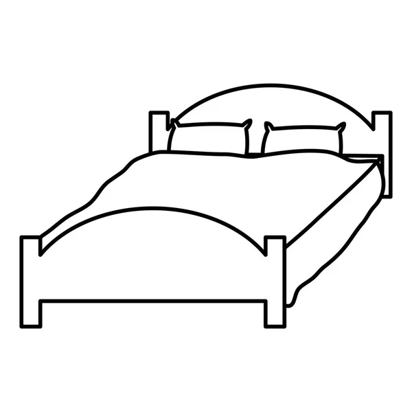 Linha Cama Confortável Com Travesseiros Objeto Ilustração Vetor Sono —  Vetores de Stock