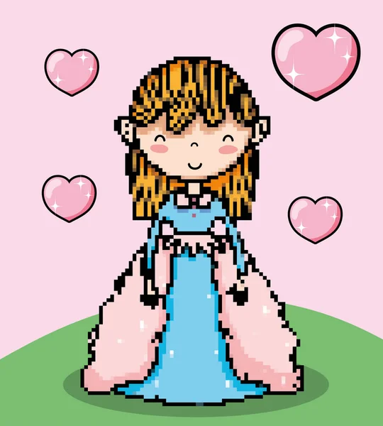 Pixelado Paisaje Fantasía Videojuegos Con Vector Dibujos Animados Princesa Ilustración — Archivo Imágenes Vectoriales
