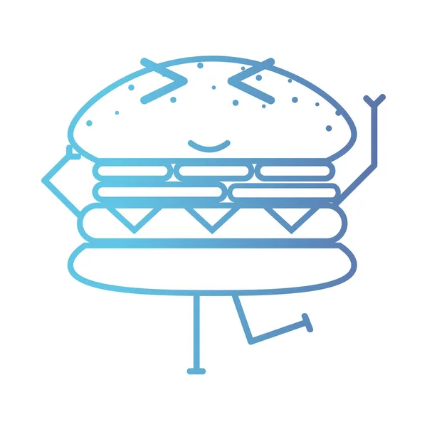 Línea Kawaii Lindo Feliz Hamburguesa Fastfood Vector Ilustración — Archivo Imágenes Vectoriales