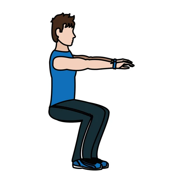 Color Fitness Man Doing Squats Training Vector Illustration — Stock Vector
