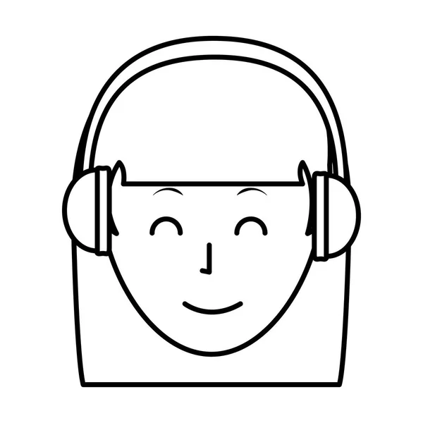 Línea Feliz Avatar Mujer Con Auriculares Peinado Vector Ilustración — Vector de stock