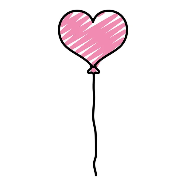 Doodle Coeur Ballon Objet Volant Célébration Illustration Vectorielle — Image vectorielle