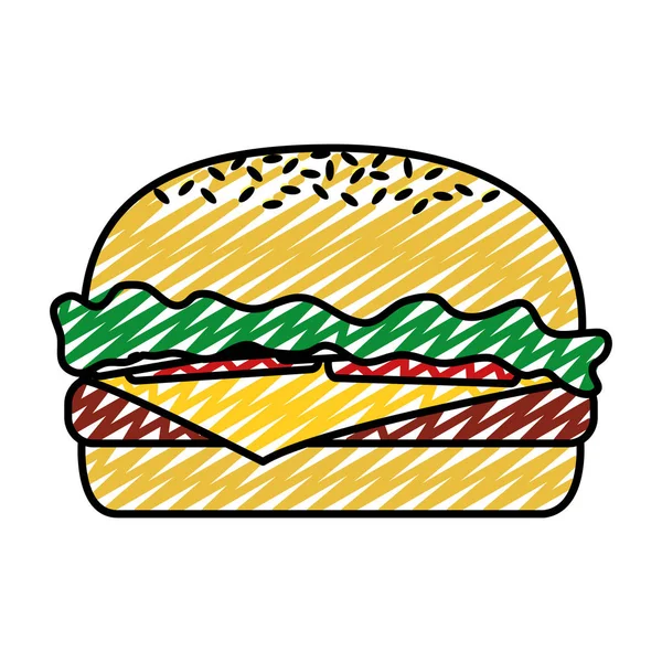 Doodle Köstlichen Hamburger Ungesunde Snack Food Vektor Illustration — Stockvektor